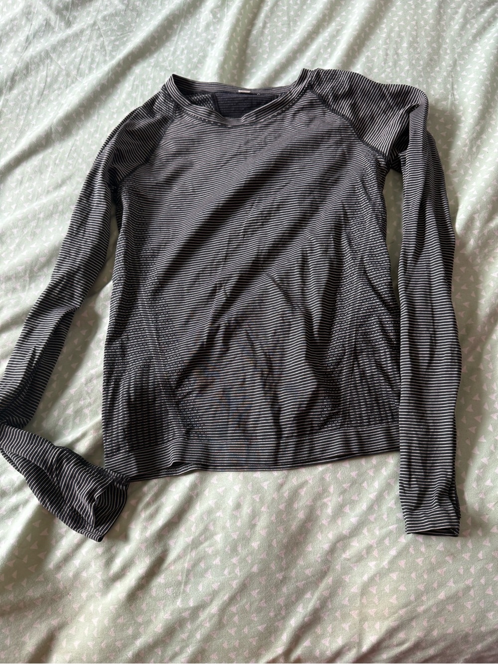Athleta Black & gray Striped Long Sleeve Crew Top